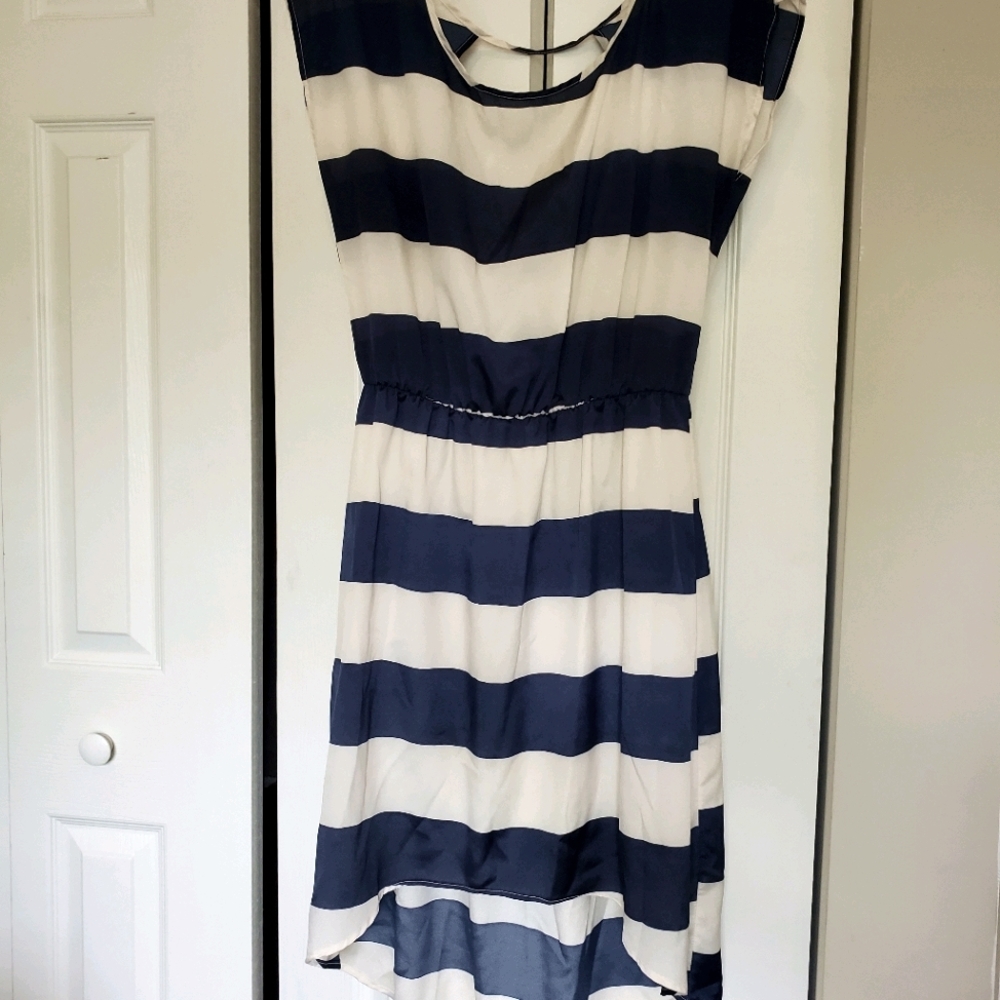 Cream and Navy high-low dress